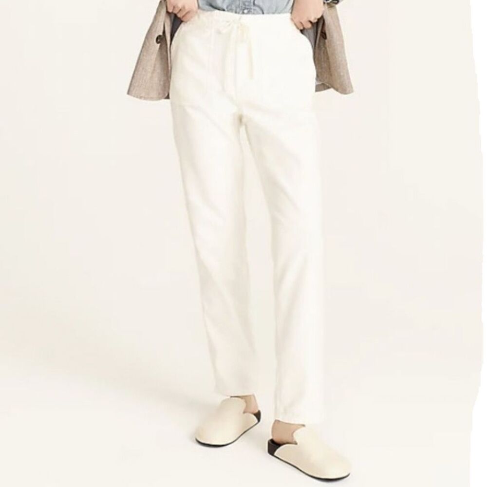 J. Crew Factory Cream Straight-Leg Drawstring Pants Medium Tall